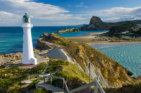 The Castle Point Lighthouse Castlepoint in New Zealandの写真素材