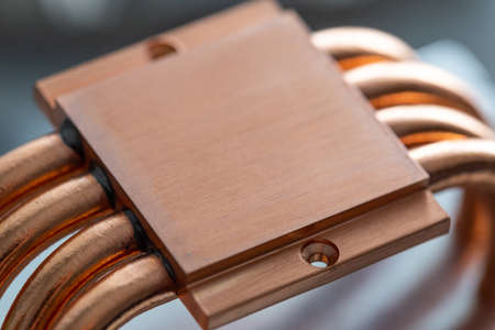 A macro shot of a copper heatsink for computer processorsの写真素材
