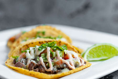 A closeup shot of a white plate with delicious Honduran baleadas