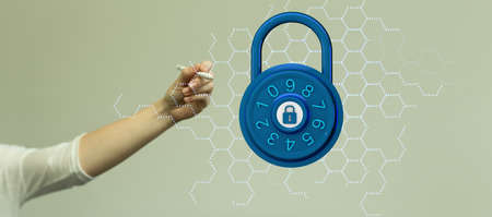 A person pointing to a lock with code icon