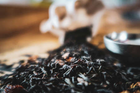 A selective focus shot of Da Hong Pao dark oolong tea leavesの写真素材