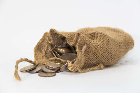 Sack with the thirty silver coins biblical symbol of the betrayal of judasの写真素材