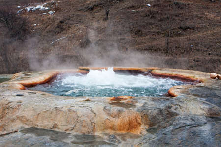 A geyser formation bubbling at Nagorno-Karabakhの写真素材