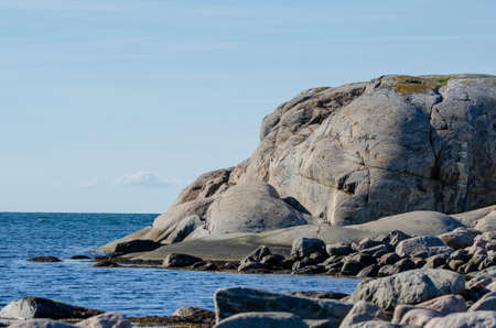View of the archipelago in Gothenburg. Blue sky and sea, cliffs. A nice day in Sweden. Blue sky...