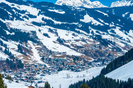 A beautiful view of the Saalbach ski resort during winter timeの写真素材