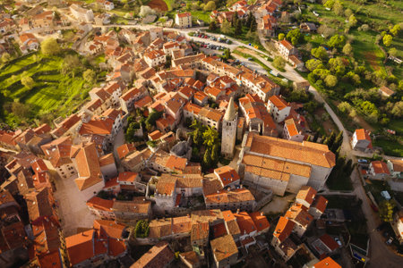 An aerial shot of Bale surrounded by greenery under the sunlight in Croatiaの写真素材
