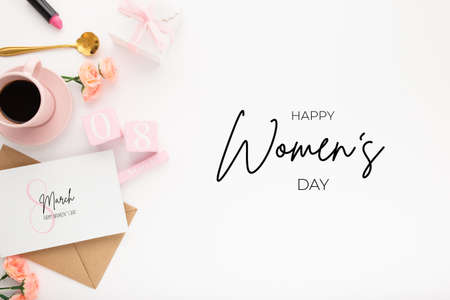 A closeup shot of a Women's day decoration set with text on itの写真素材