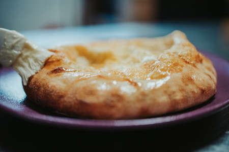 A closeup shot of khachapuriの写真素材