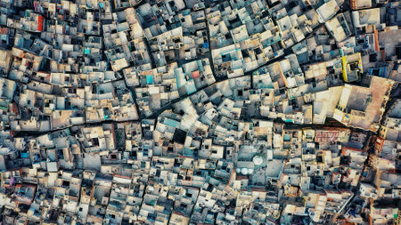 A Shocking aerial photo of housing in agra . Concrete Jungle of houses.の写真素材