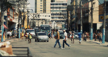 RIO DE JANEIRO, BRAZIL - Oct 06, 2020: People walking on the streets of a poor city in Rio de Janeiro, Brazil.のeditorial素材
