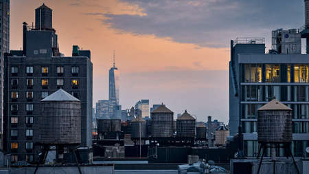 A mesmerizing rooftop view in Manhattan New York during sunset hour