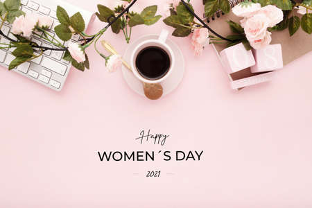 A closeup shot of a Women's day decoration set with text on itの写真素材