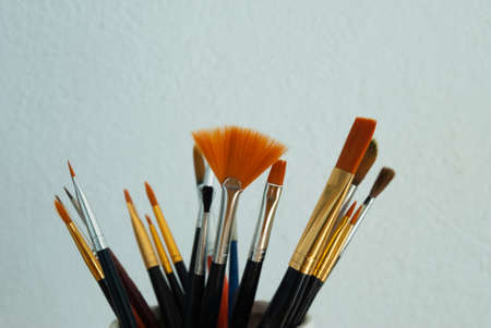 A selective focus shot of various paintbrushesの写真素材
