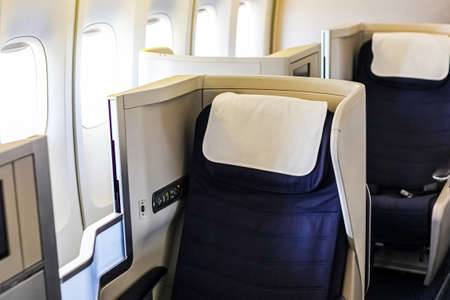 Empty 1st business class seats on the airplane