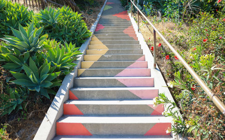 LOS ANGELES, CALIFORNIA, UNITED STATES - May 26, 2018: One example of non-commissioned art and murals painted across Los Angeles area stairways and public places.のeditorial素材