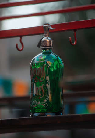 BUENOS AIRES, ARGENTINA - Oct 10, 2019: Vintage retro argentine seltzer bottles on display in Buenos Aires.のeditorial素材