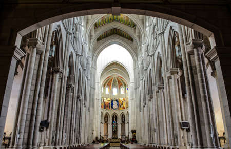 A low angle shot of the beautiful altar in Catedral de la Almudena captured in Madrid, Spainのeditorial素材