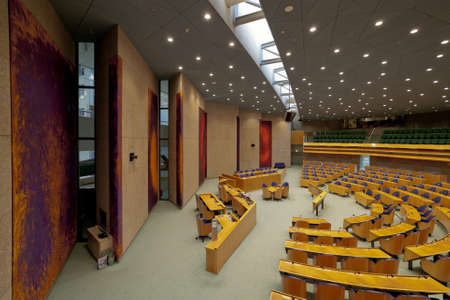 DEN HAAG, NETHERLANDS - Aug 29, 2012: Interior view of the empty plenary hall of the House of...