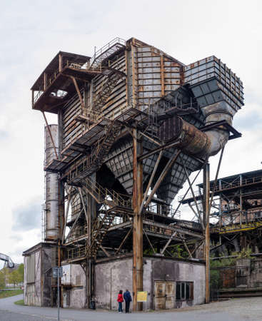 A vertical shot of a blast furnace at an old abandoned metallurgical steel plant in Ostrava, Czech Republicのeditorial素材
