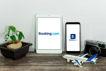 BEER SHEVA, ISRAEL - Dec 19, 2020: Beer Sheva, Israel. March 18, 2020: Booking.com logo on tablet...