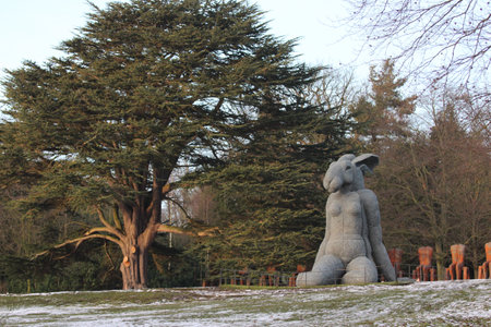 WAKEFIELD, UNITED KINGDOM - May 12, 2020: Large Rabbit Sculpture in a parkのeditorial素材