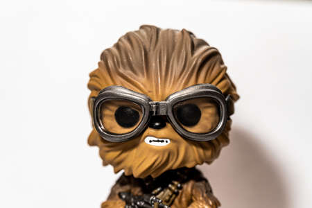 MADRID, SPAIN - Jan 10, 2021: Isolated photo with white background of a Star Wars Chewbacca funko popのeditorial素材