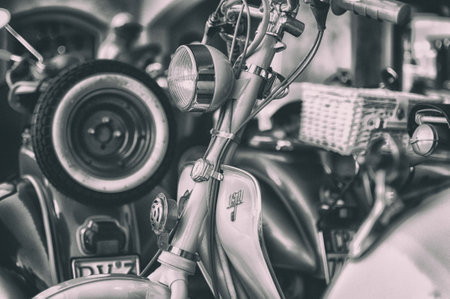 PORTO CERVO, ITALY - Jul 15, 2016: Porto Cervo, Italy - June 29, 2016: Piaggio Vespa vintage sprint motor scooter motorbike motorcycleのeditorial素材