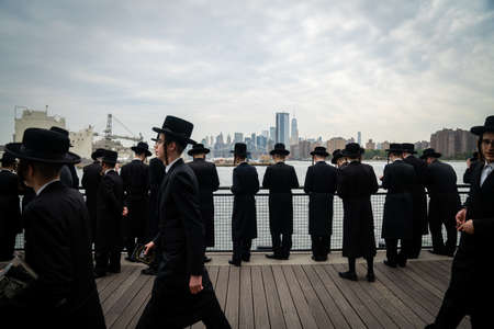 NEW YORK, UNITED STATES - Sep 24, 2020: Hasidic Jews from the Williamsburg neighborhood of Brooklyn,...