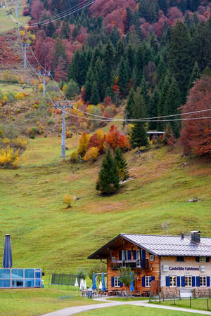 OBERSTDORF, GERMANY - Oct 26, 2020: Fellhornbahn seen from the valley station in Faistenoy near Oberstdorf during autumnのeditorial素材