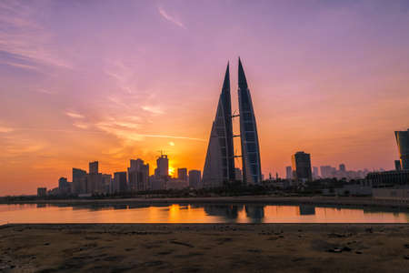 MANAMA, BAHRAIN - Dec 19, 2020: The Bahrain World Trade Center (also called Bahrain WTC, is a...