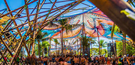 ITUBERÃ¡, BRAZIL - Dec 27, 2015: New Years 2015 to 2016 Psychedelic trance music and arts festival in bahia Brazil on a beautiful island. The festival is along the beachのeditorial素材