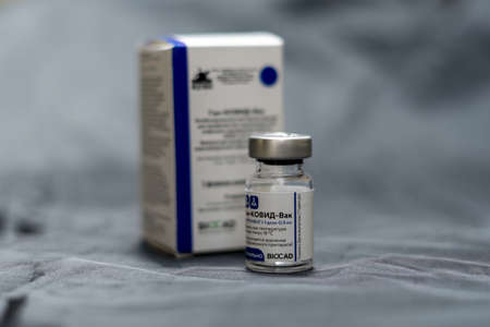 FIRMAT, ARGENTINA - Jan 06, 2021: The Sputnik V COVID-19 vaccine that is being applied to healthcare workers al along Argentina.のeditorial素材