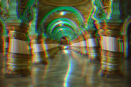 A beautiful shot of a glitchy weird trippy picture of inside a buildingの写真素材