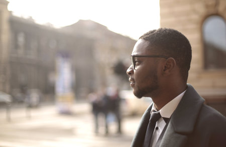 An African American man with a blurred backgroundの写真素材