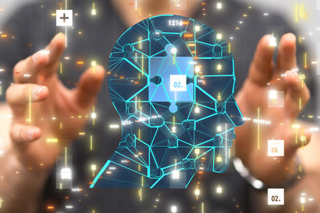 Human head cyber mind digital technologyの写真素材