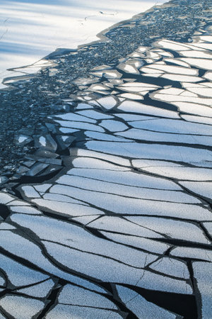 Ice breaking on a river in Stockholm Swedenの写真素材