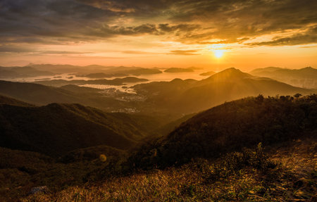 The beautiful mountains and a shining sunの写真素材