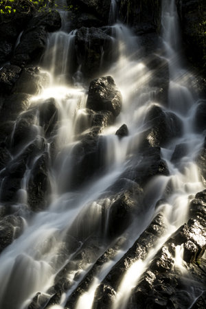 A vertical shot of the water coming down through the rocks