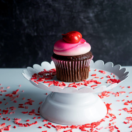 A closeup shot of a single cupcake on a white table