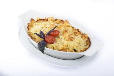 Lasagna made out of macaronis and cheeseの写真素材