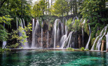 A mesmerizing view of Plitvice Lakes National Park in Croatiaの写真素材