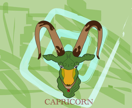 An illustration of a ram behind the Capricorn zodiac signの写真素材