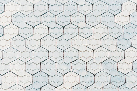 A shot of a heptagon shaped white and light blue groundの写真素材