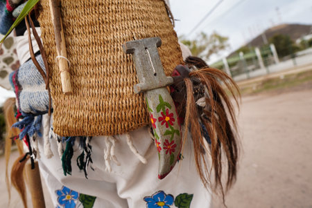 A closeup shot of dance accessories from the Indian Goreme community of Sinaloa, Sonora, and Arizonaの写真素材