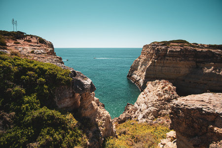 The aerial view of the sea and the cliffs