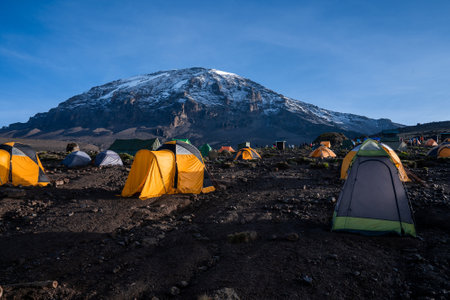 The tents in a camping site near Kilimanjaro mountain in Tanzania