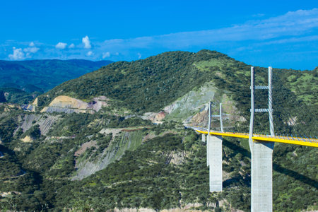 A beautiful view of Mezcala Bridge in Tula, Mexico with a clear blue skyの写真素材