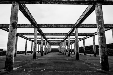 A grayscale shot of the industrial steel frame constructionの写真素材