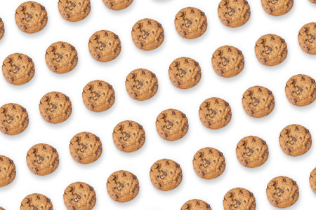 The rows of cookies isolated on a white backgroundの写真素材