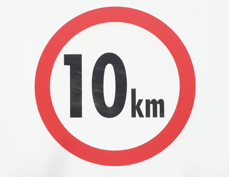 The 10 km/h speed limit sign on white backgroundの写真素材